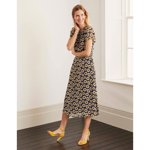 Boden Dresses & Skirts - Boden Navy and Yellow Floral Midi Dress